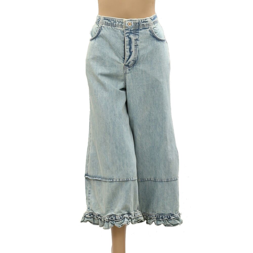 Free People We The Free Love Me Not Bloomer Jeans Pants Wide-Leg Cotton L 287327 - Picture 3 of 6